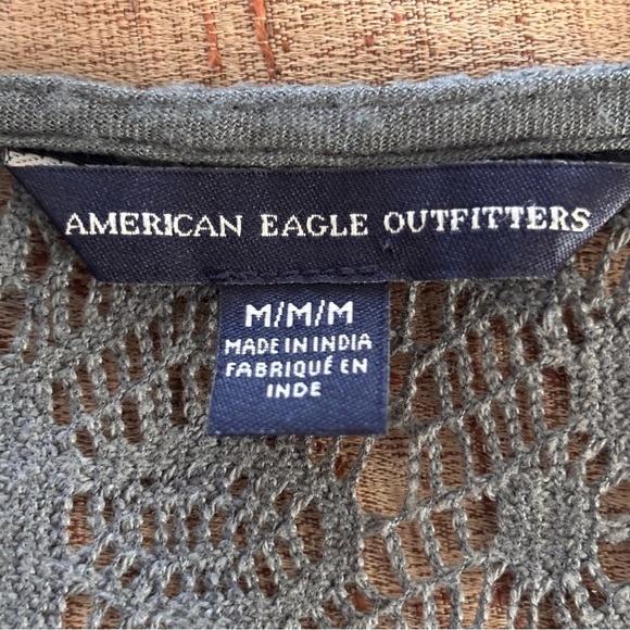 American Eagle Outfitters Charcoal Lace Boho Blouse Sz M EUC - Picture 3 of 5